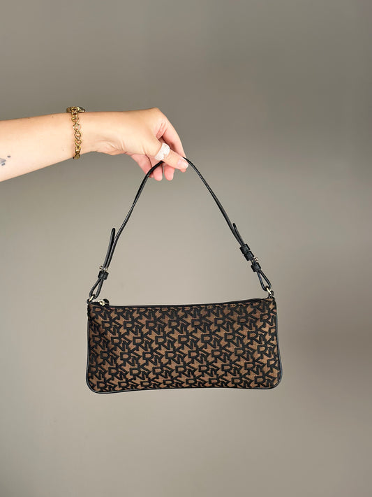 Stylish vintage DKNY baguette bag in bronze and black