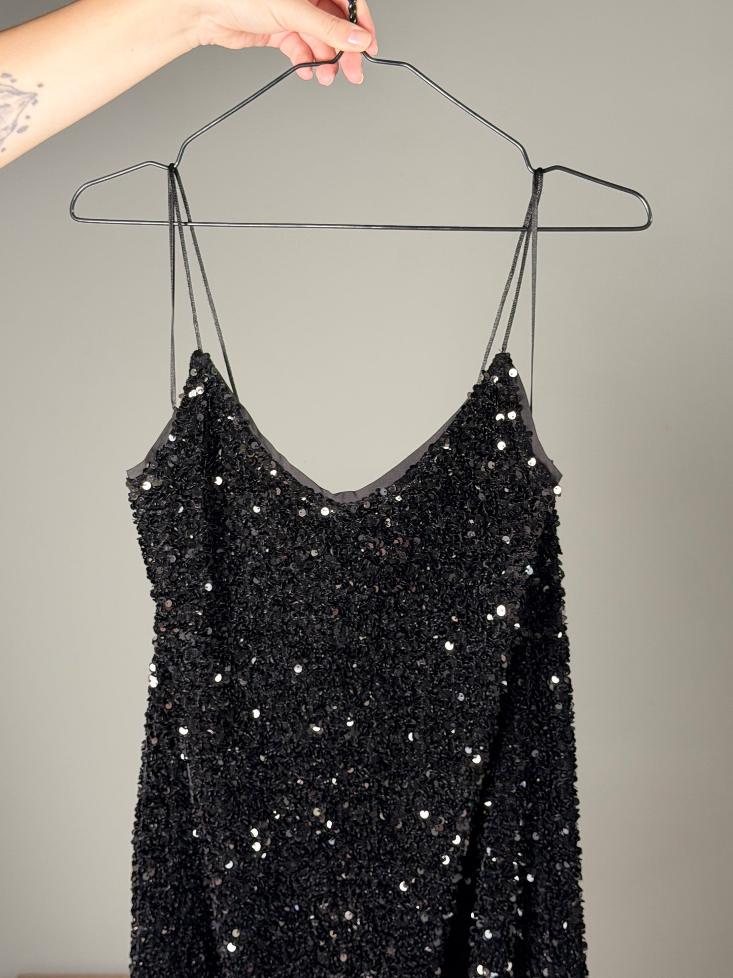 Stunning black midi slip dress with sequins