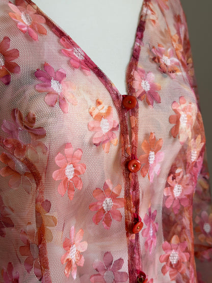 Romantic vintage sheer mesh blouse