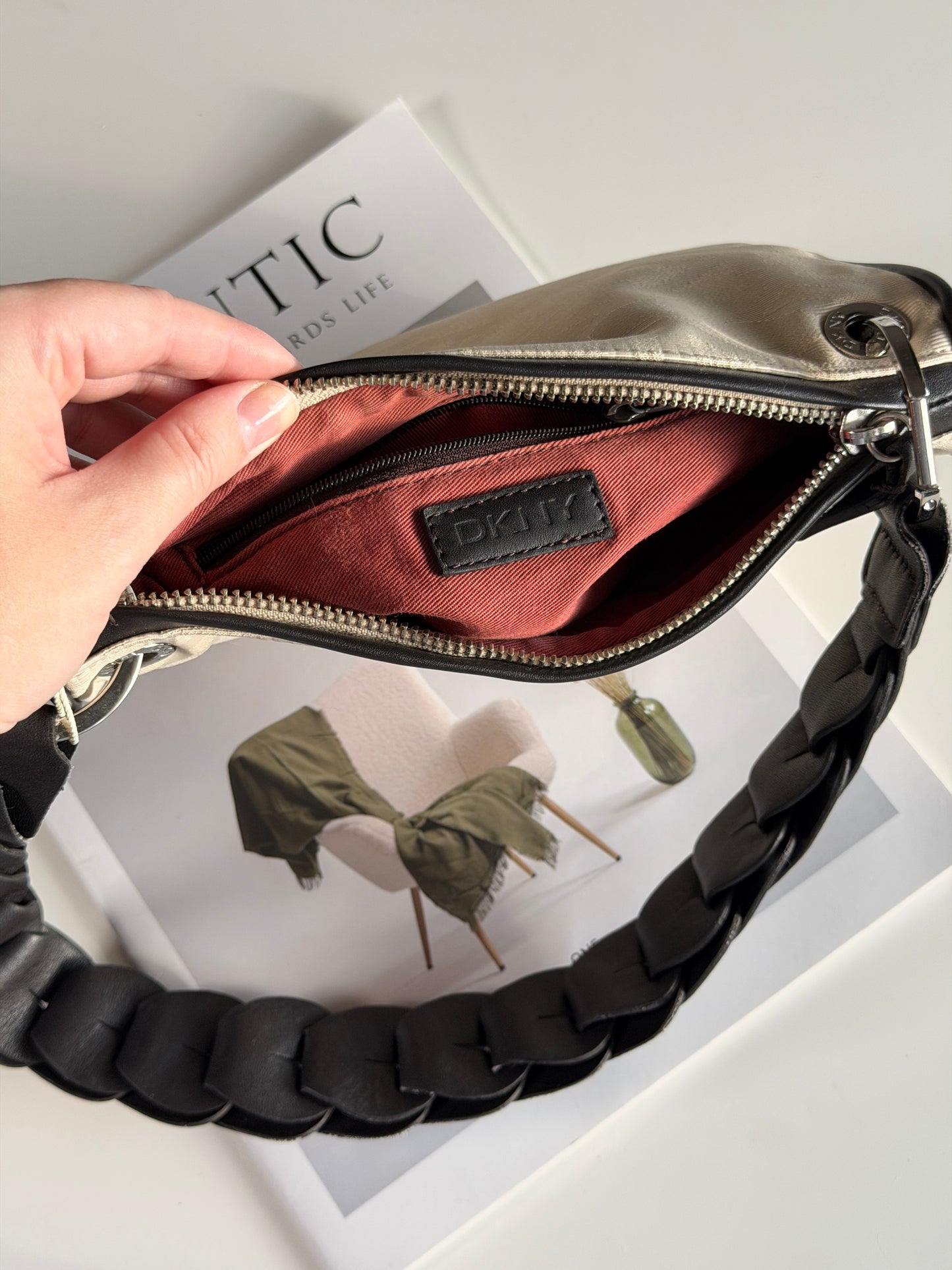 Stylish vintage DKNY cream shoulder bag