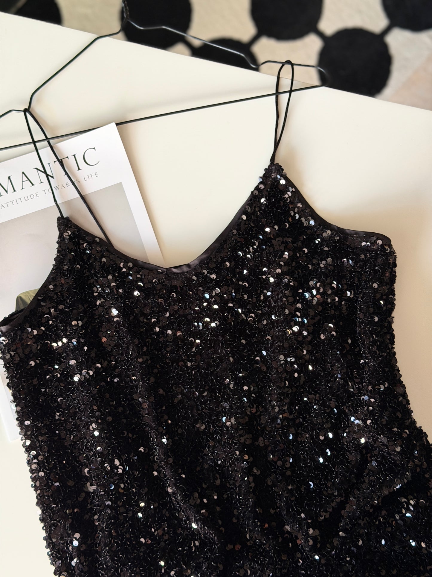 Stunning black midi slip dress with sequins