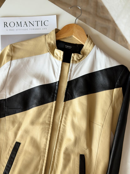 Vintage colour-block leather jacket