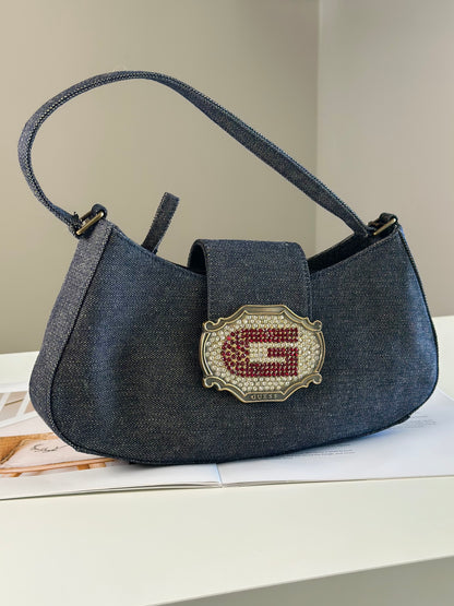 Stunning denim shoulder bag Guess with rhinestones Y2K