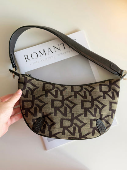 Classic vintage DKNY shoulder bag in beige/grey canvas