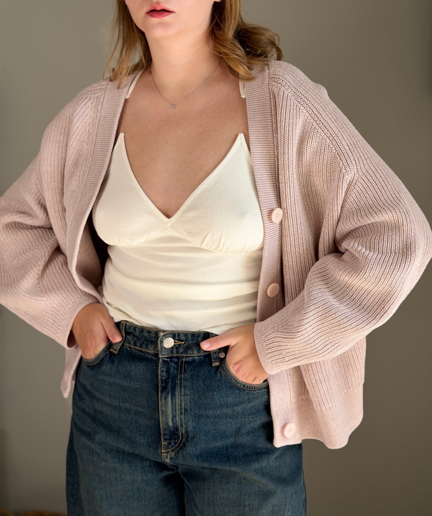 Cozy light pink cardigan from COS