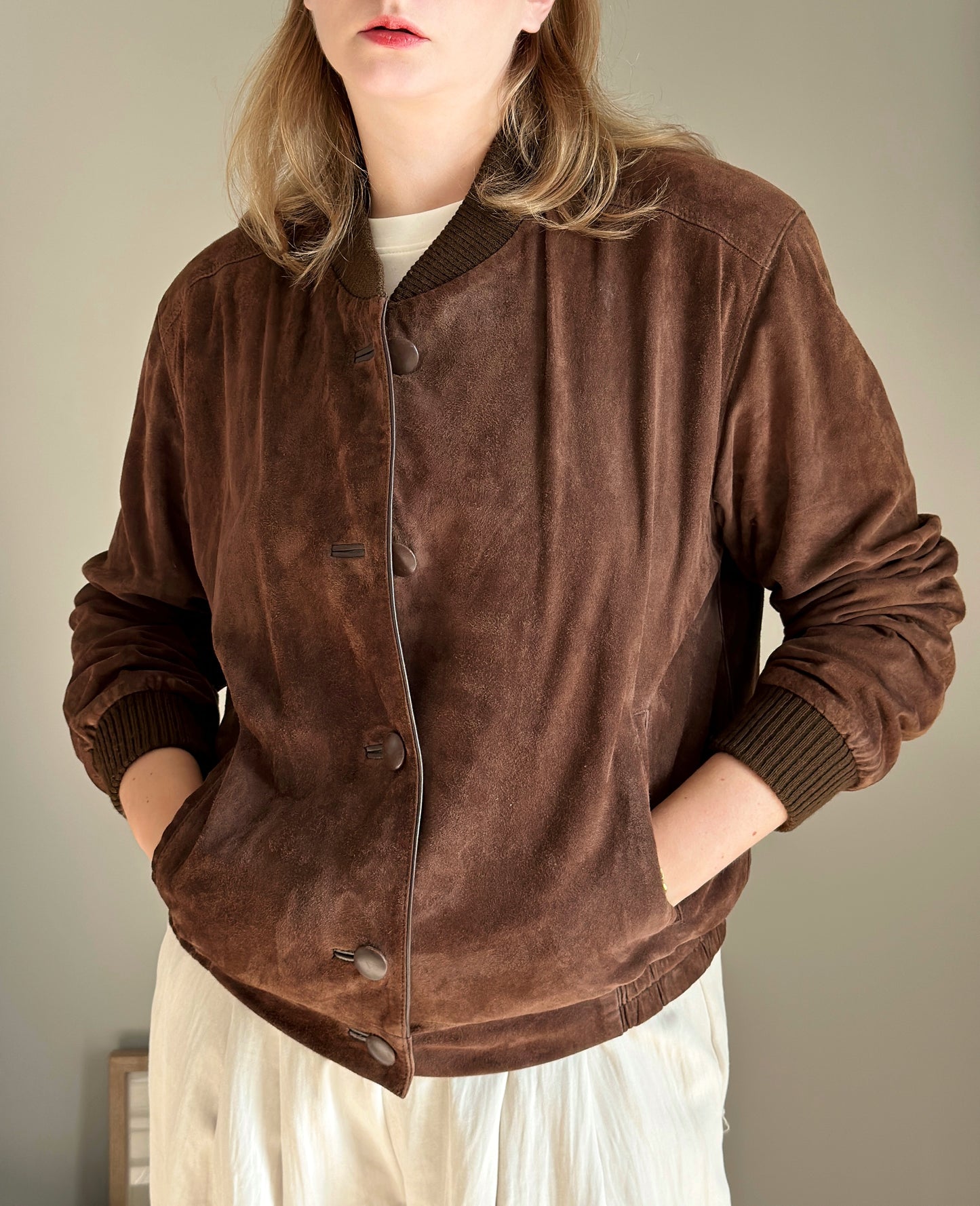 Vintage brown suede bomber jacket