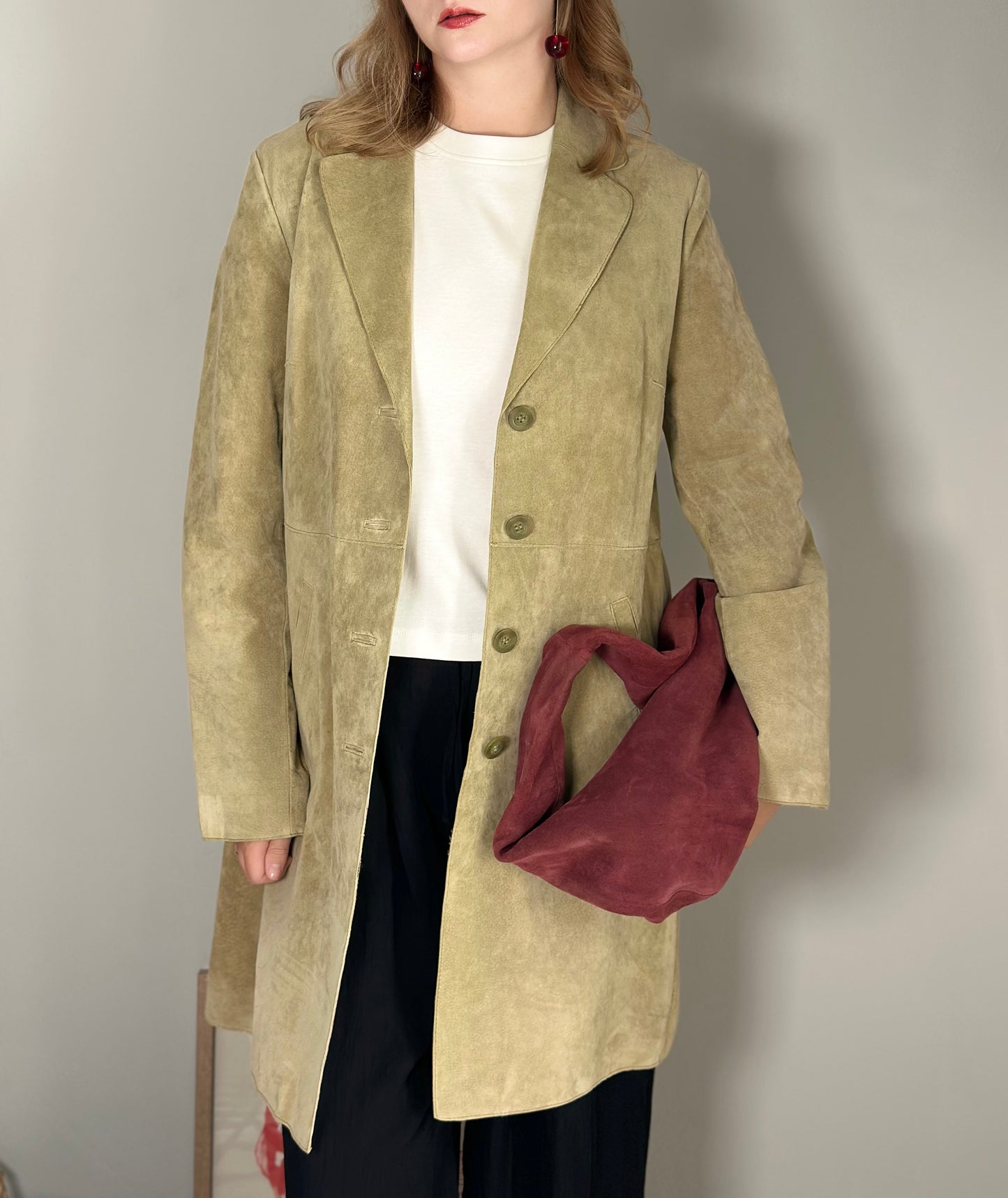 Beautful light olive green suede coat