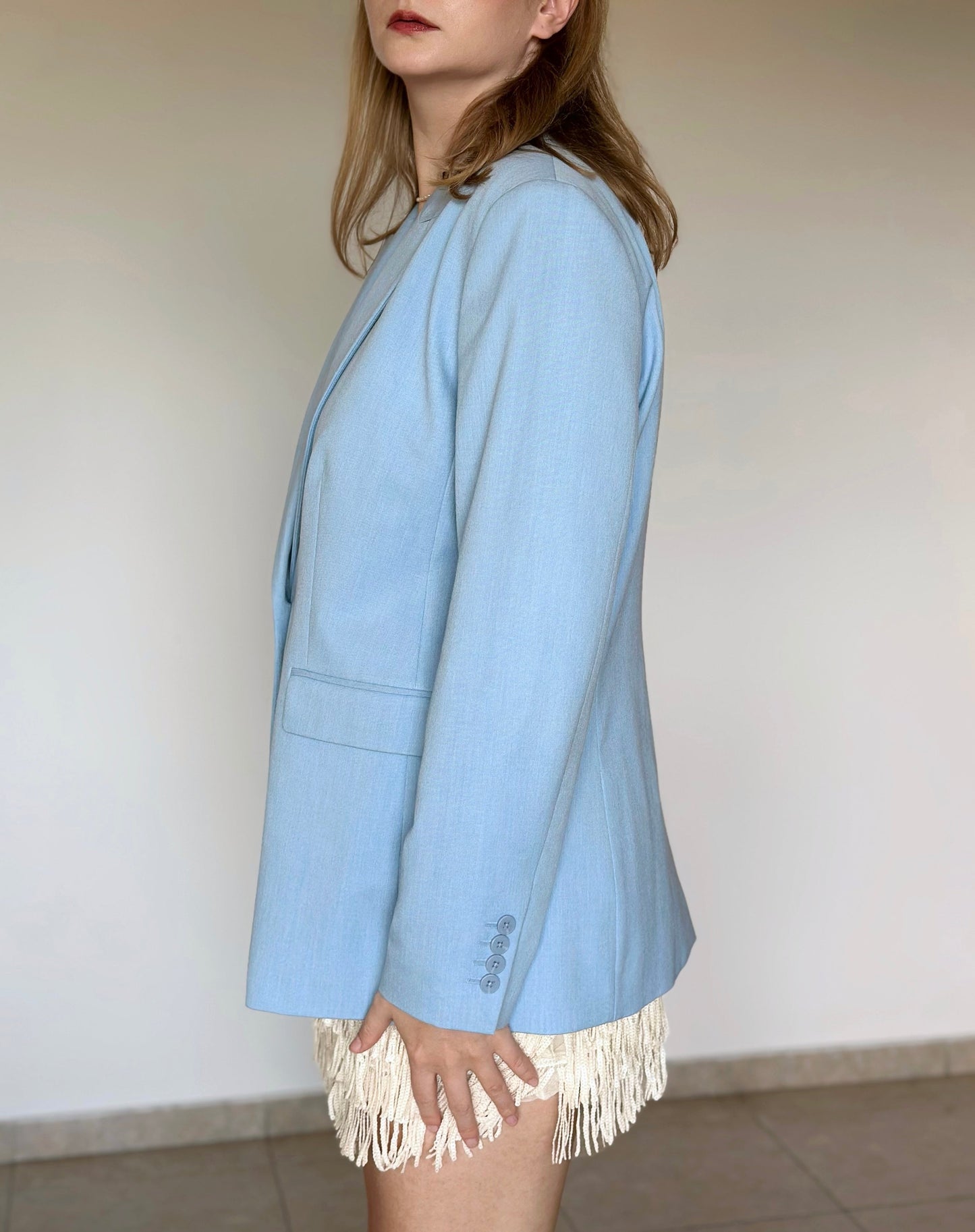 Pre-loved tailored blazer in a soft powder blue shade