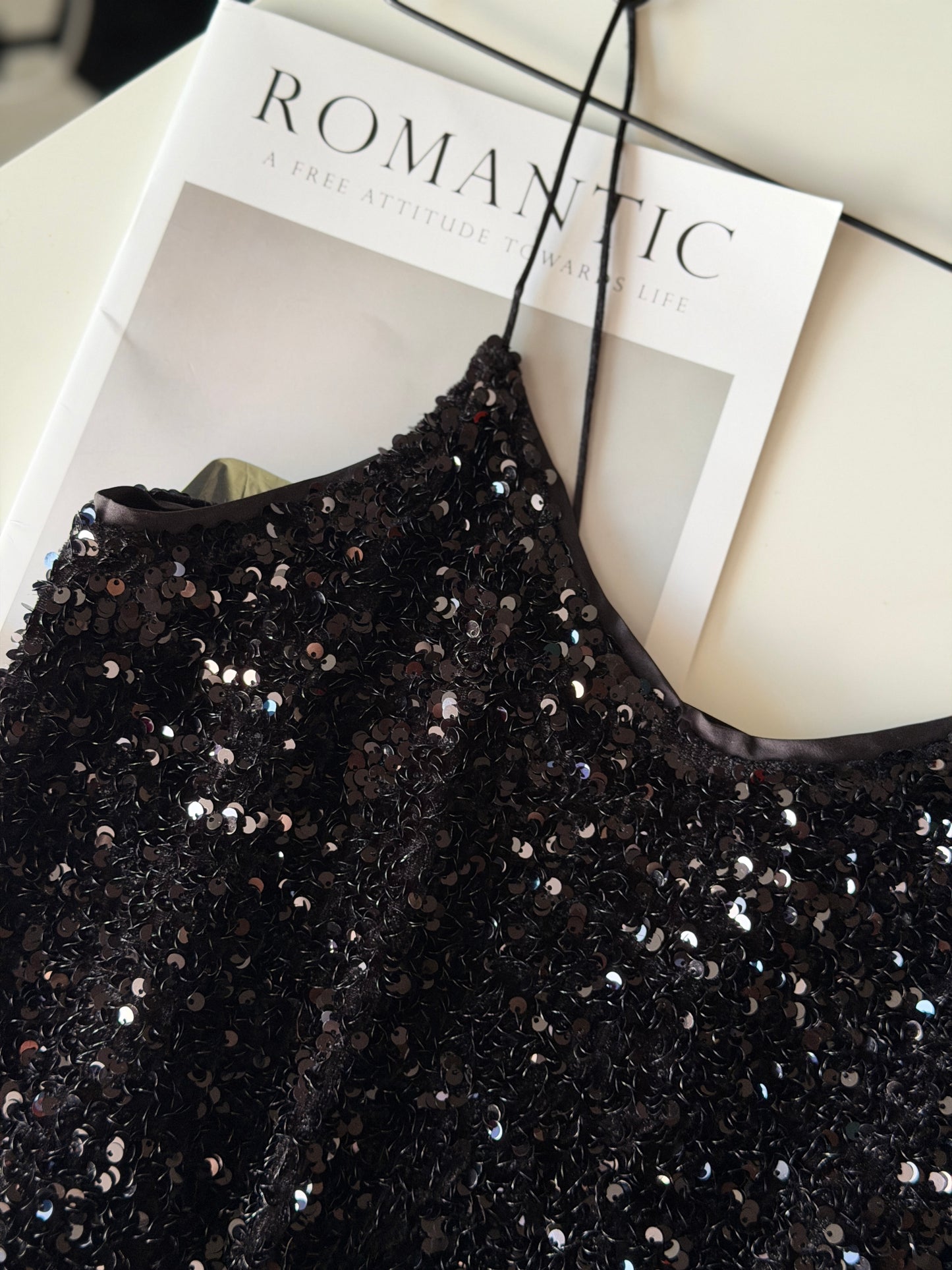Stunning black midi slip dress with sequins