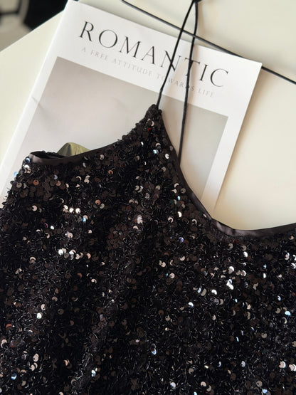 Stunning black midi slip dress with sequins