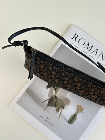 Stylish vintage DKNY baguette bag in bronze and black