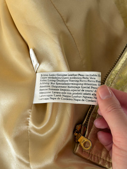 Vintage real leather metallic gold jacket