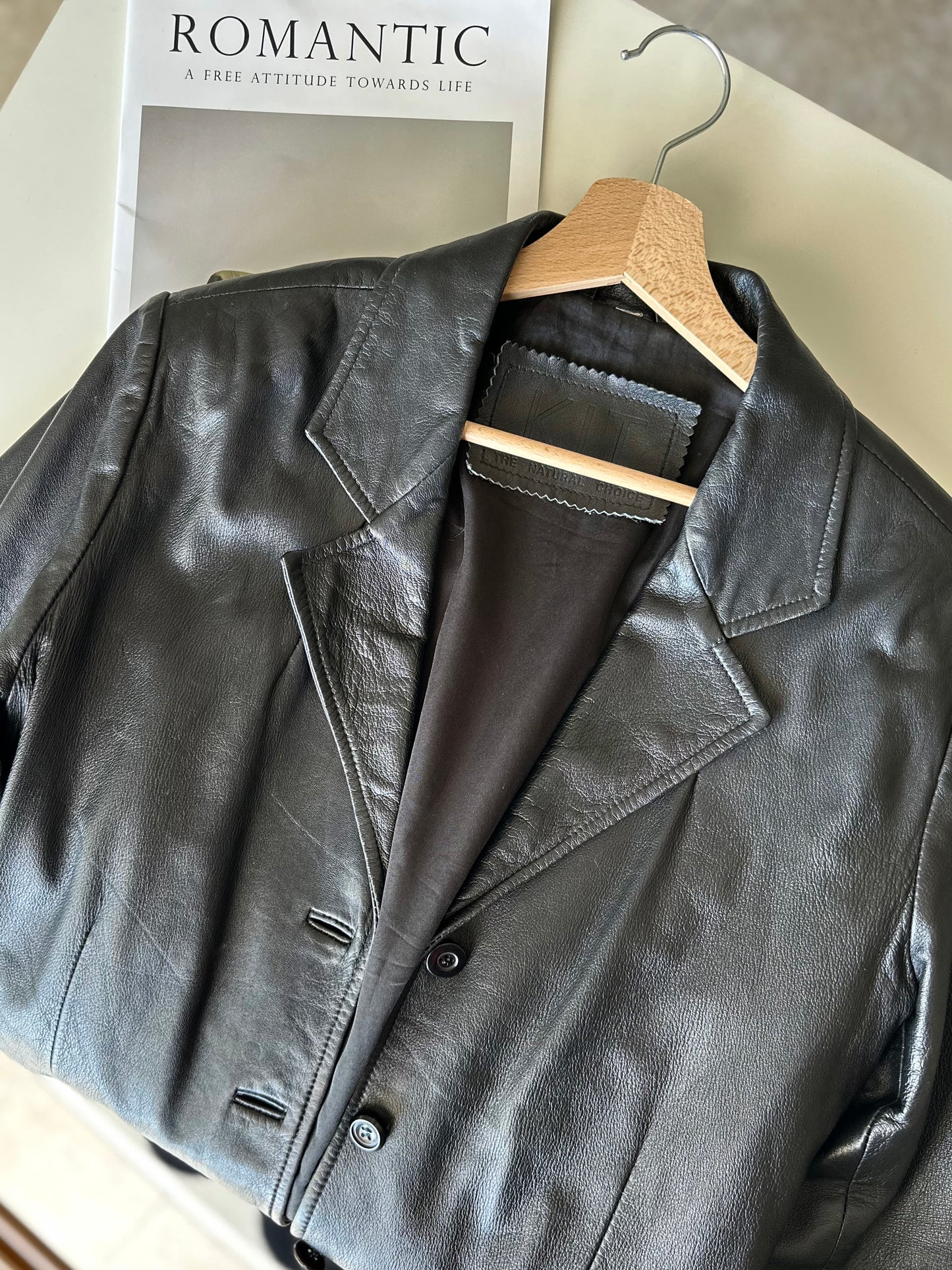 Vintage black nappa leather blazer 90s