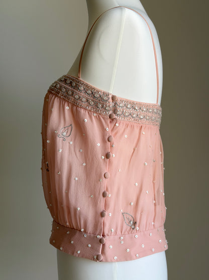 Vintage embellished cami silk top