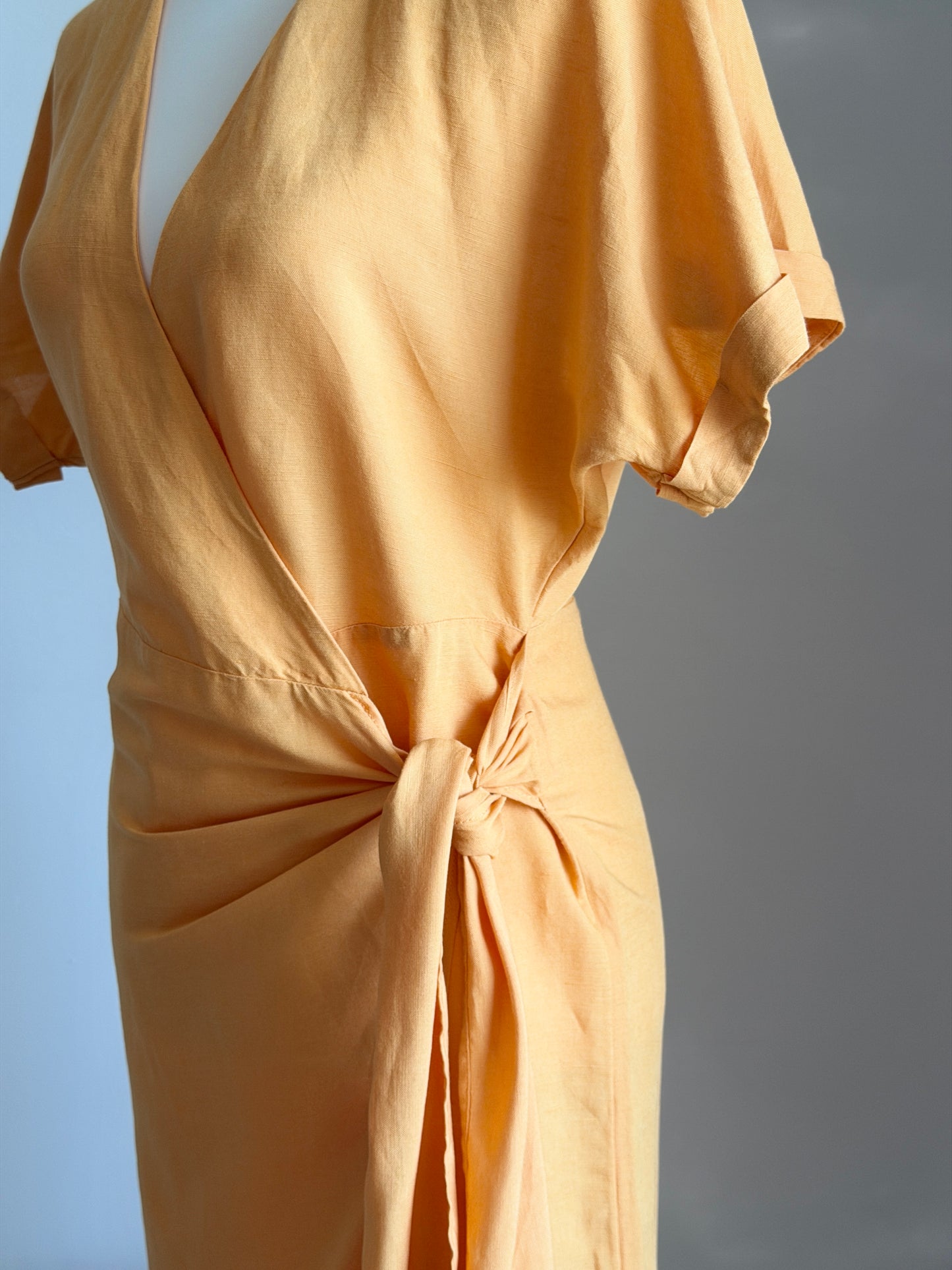 Orange linen blend wrap dress