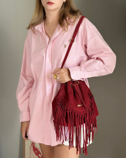Dark red vintage suede bucket bag