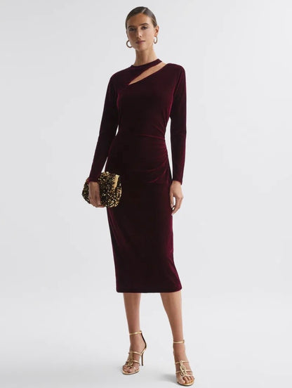 Elegant burgundy velvet dress from REISS