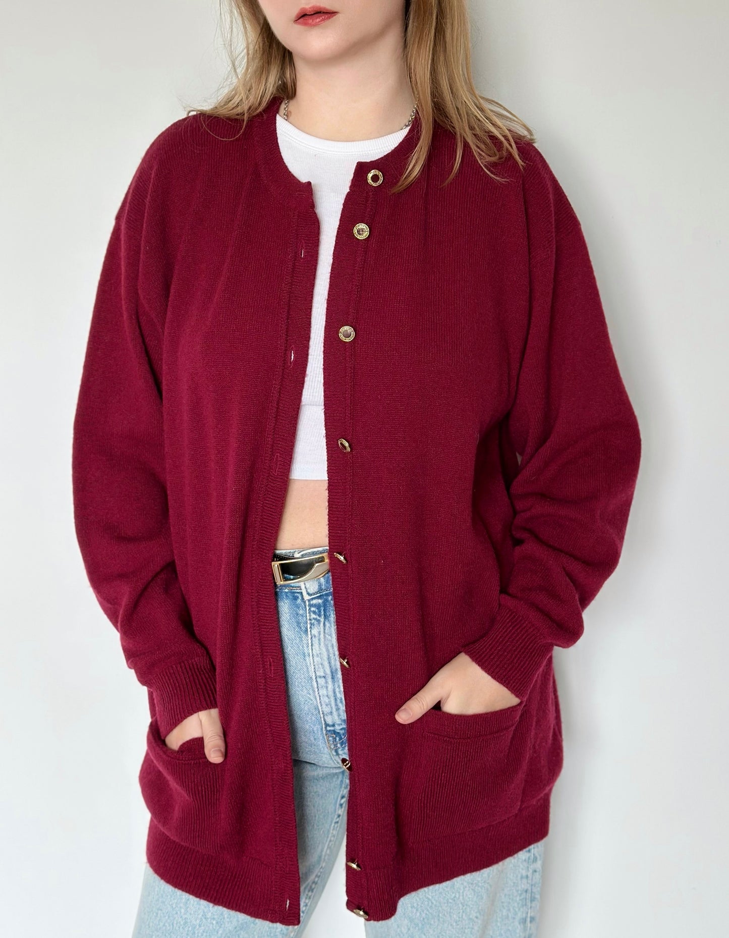 Amazing vintage burgundy 100% lambswool cardigan