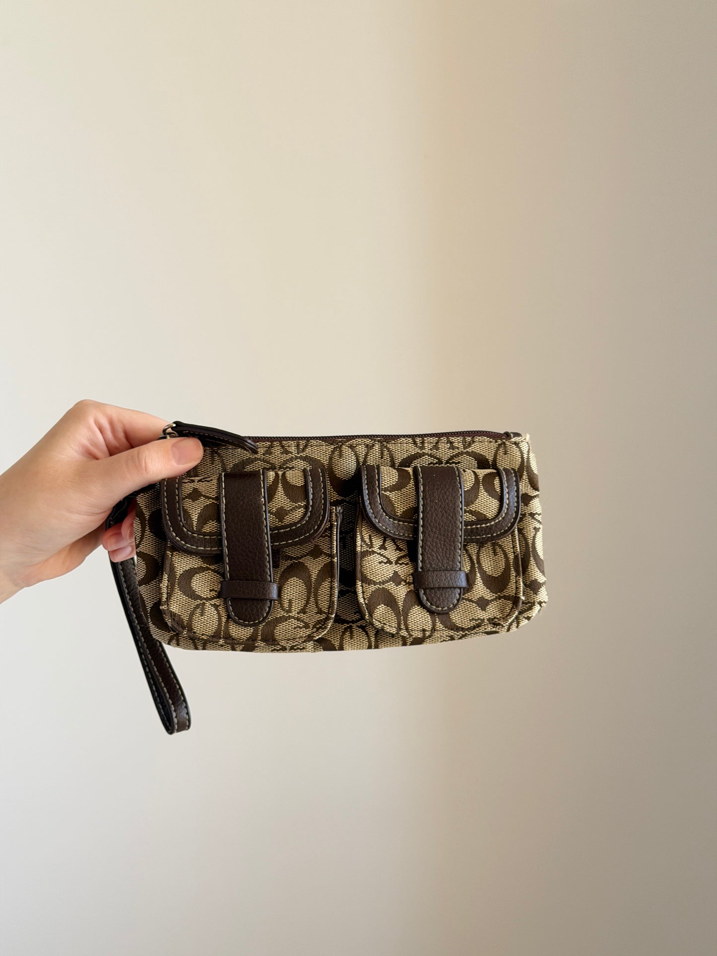 Vintage brown monogram wristlet (Coach style)