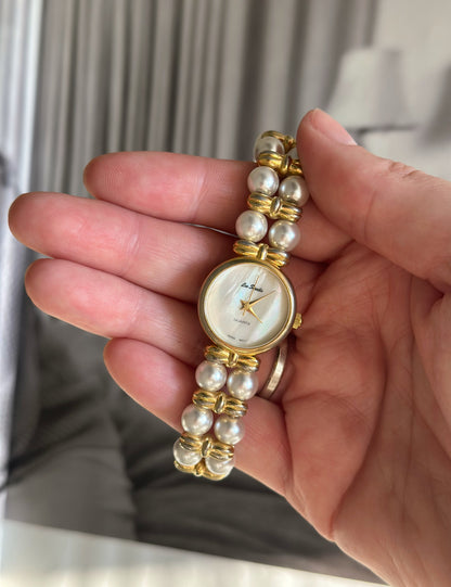 Stunning vintage gold-tone watch Lee Sands with pearls