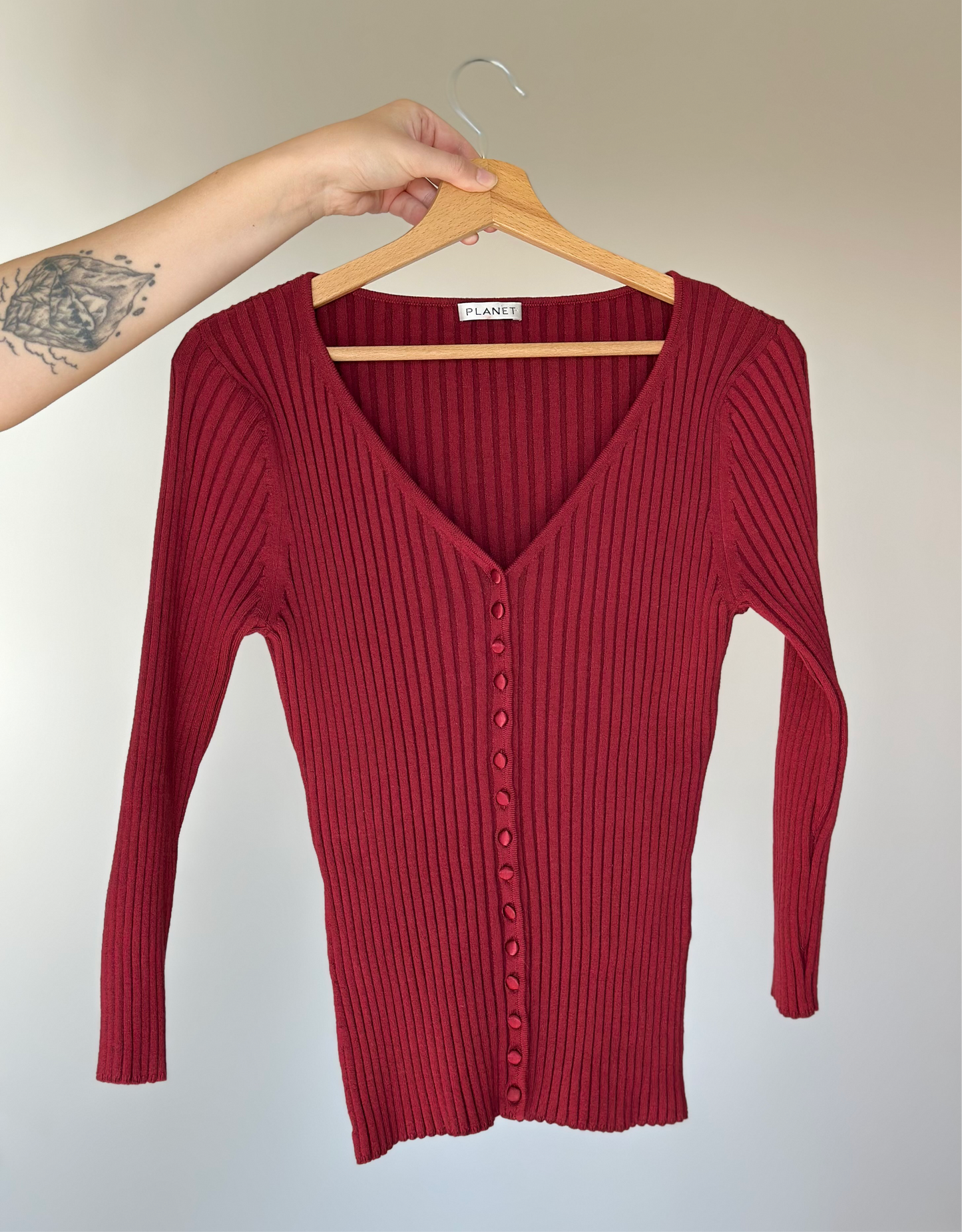 Vintage red ribbed cardigan