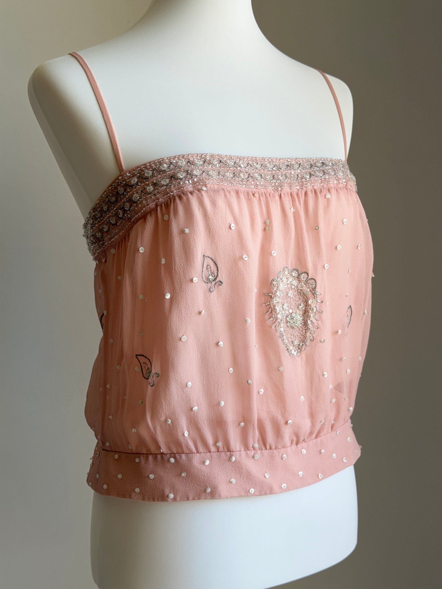 Vintage embellished cami silk top