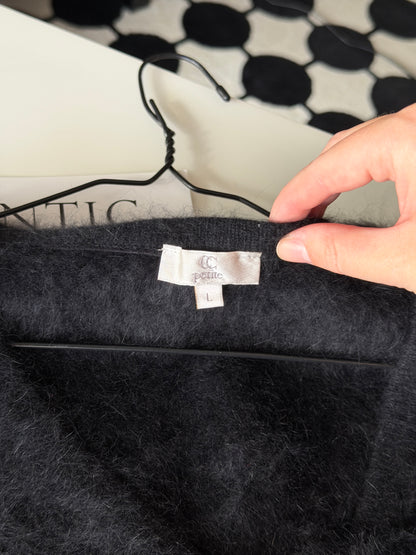 Chic black cropped angora cardigan