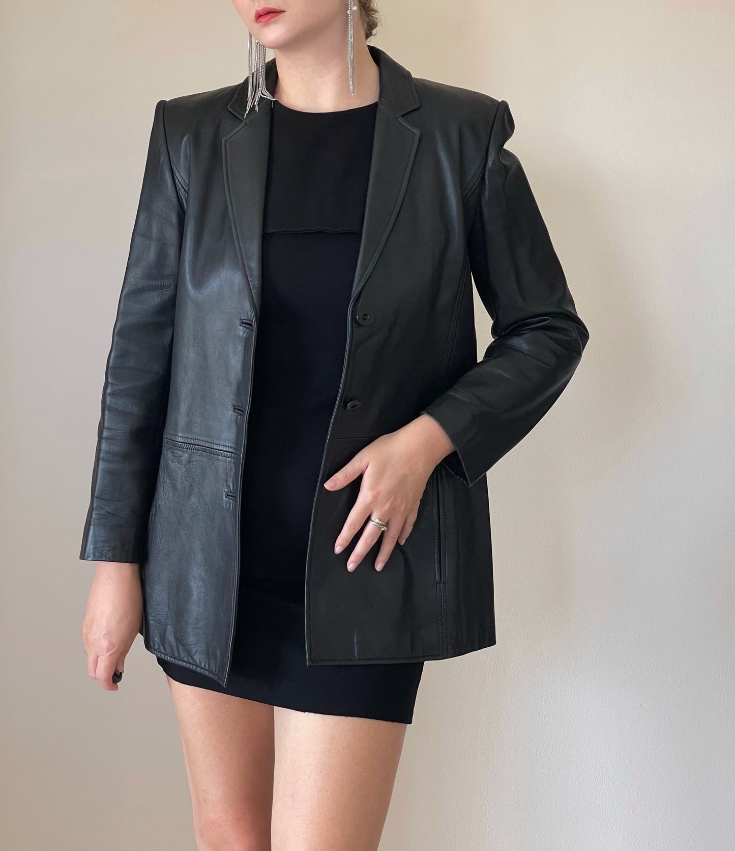 Ideal minimalistic vintage leather blazer Jaeger