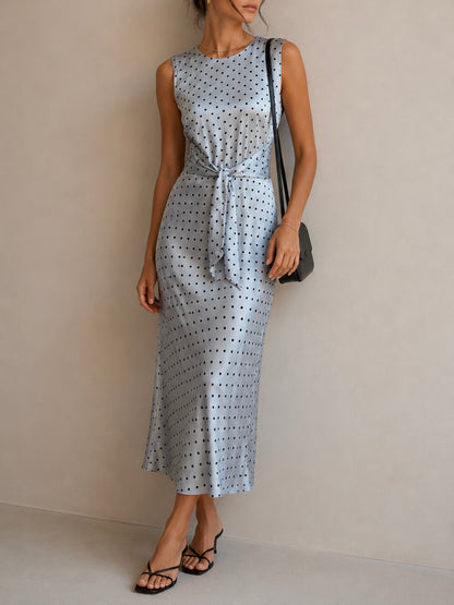 Elegant midi blue dress with polka dots