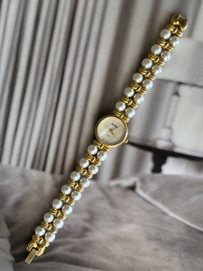 Stunning vintage gold-tone watch Lee Sands with pearls