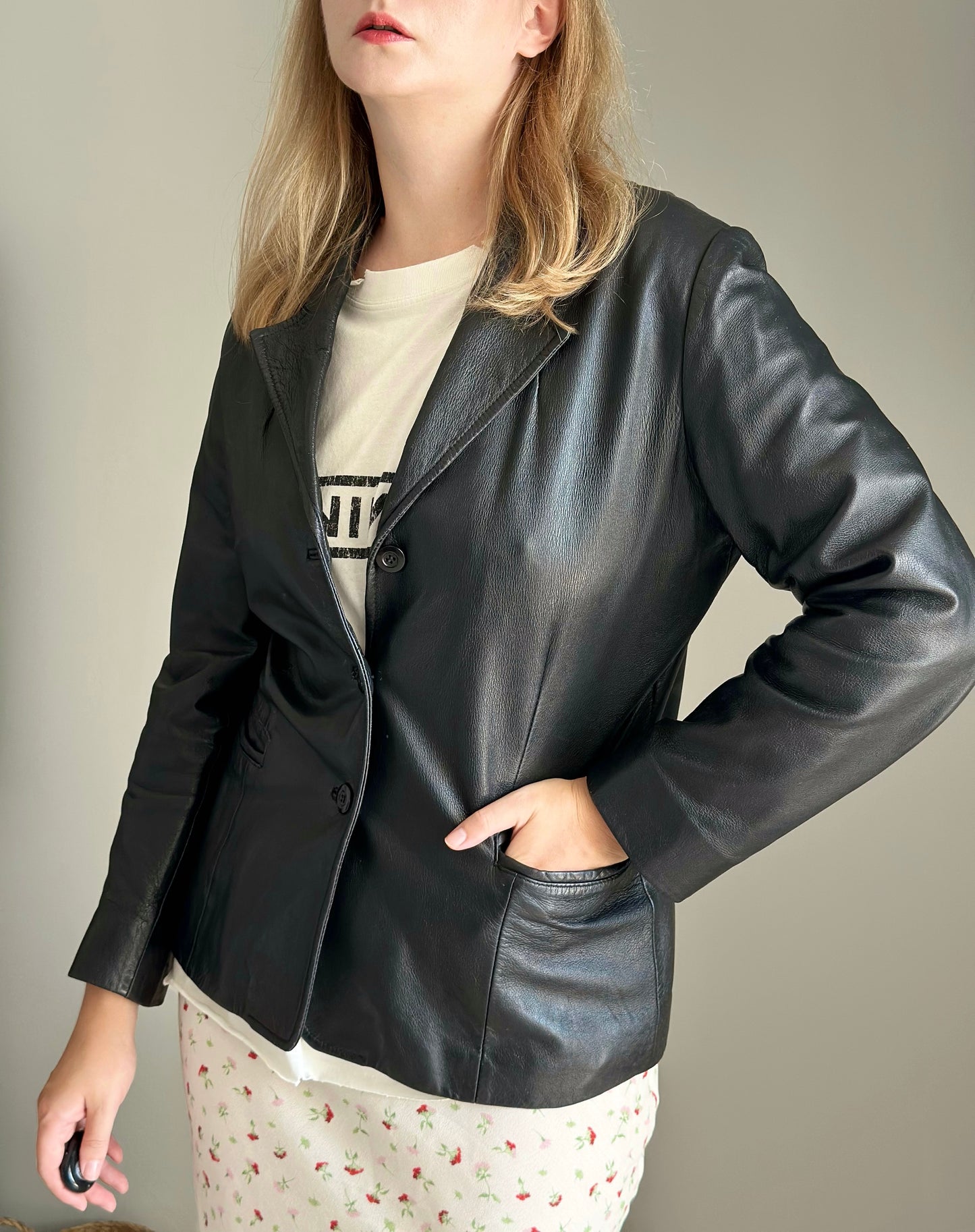 Vintage black nappa leather blazer 90s