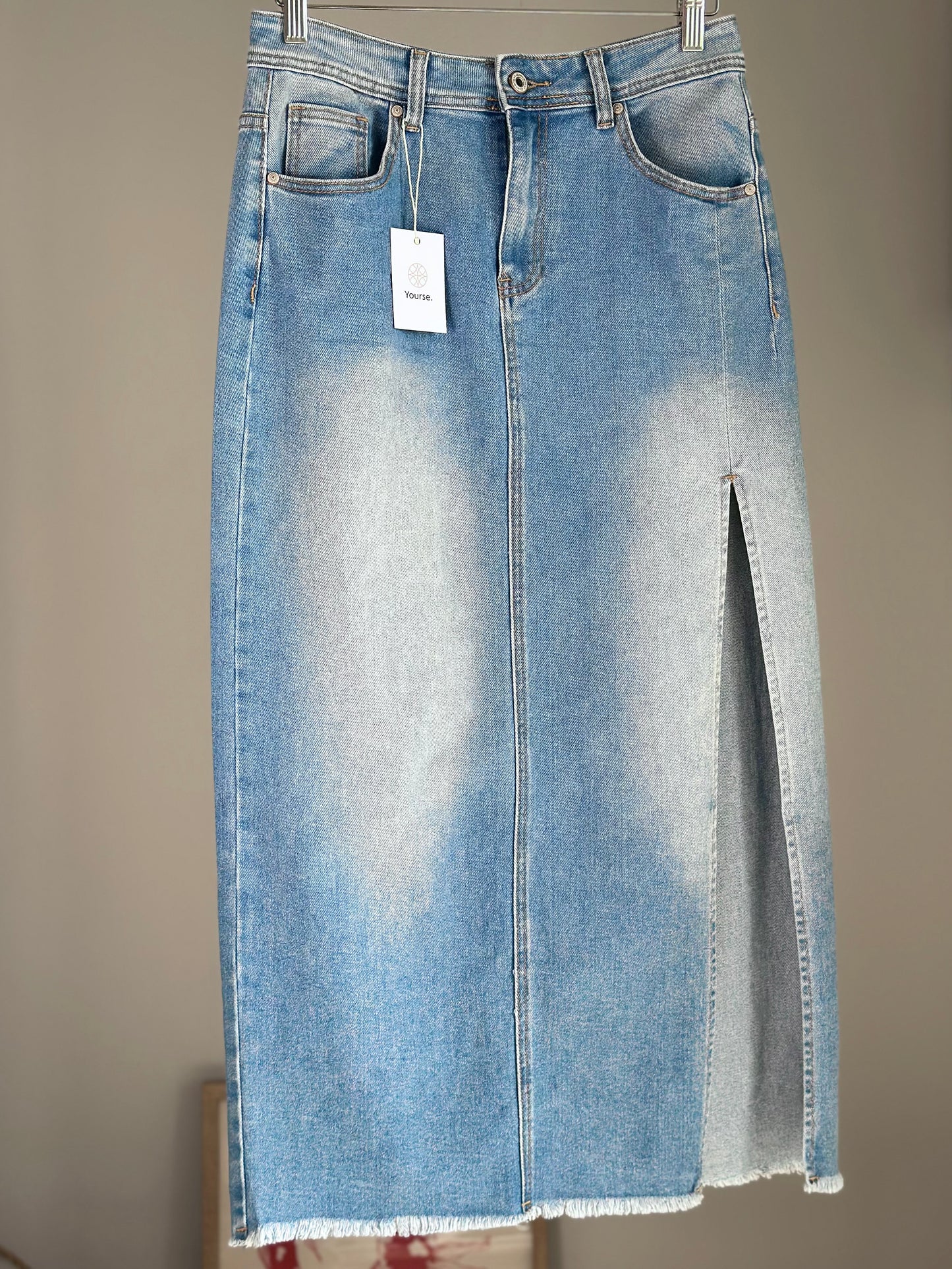 Denim maxi skirt with slit