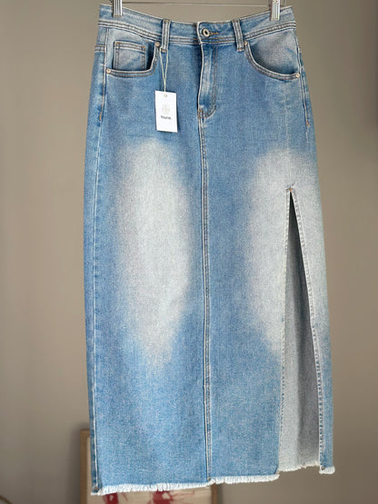 Denim maxi skirt with slit