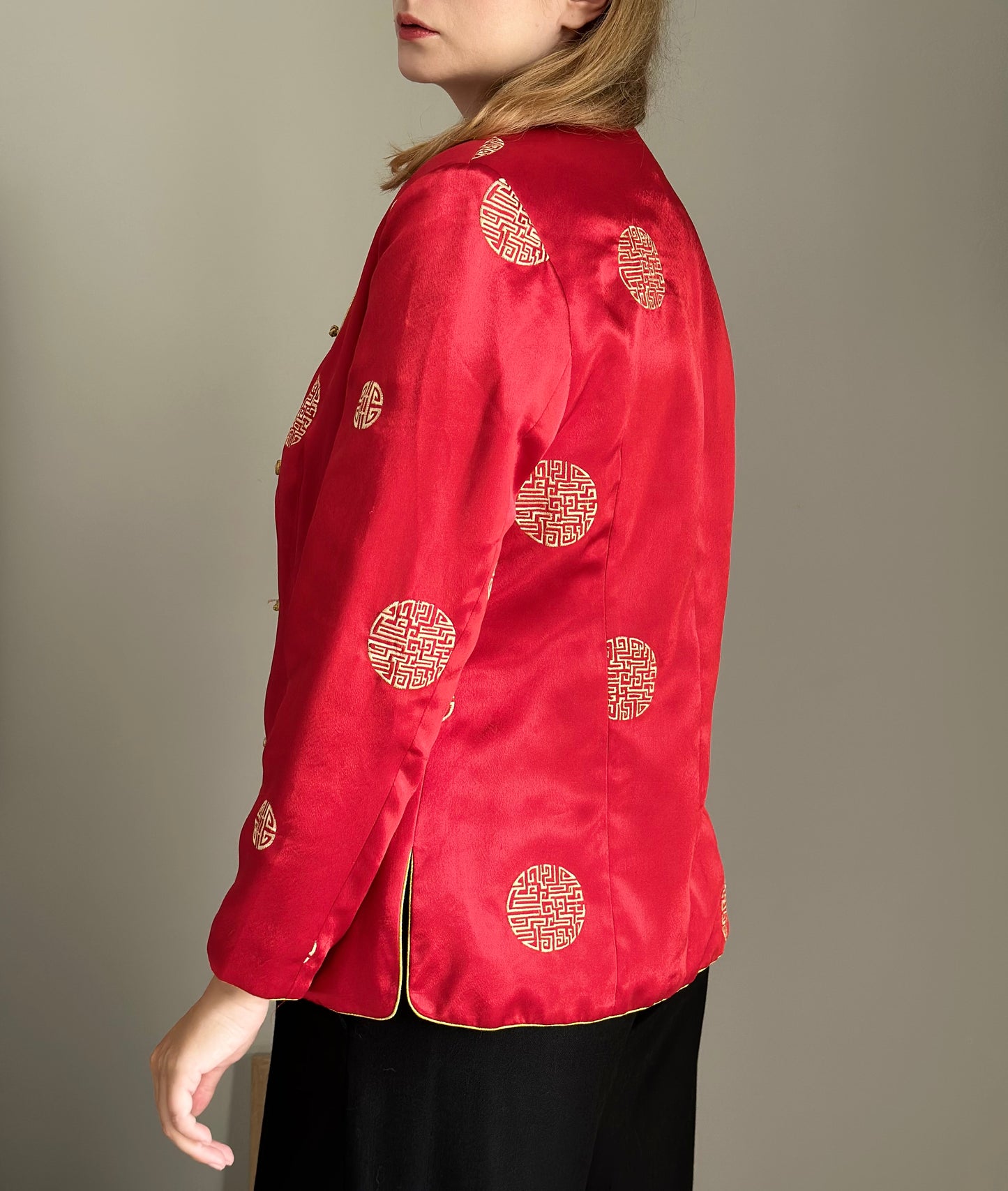Striking vintage Asian red silk jacket