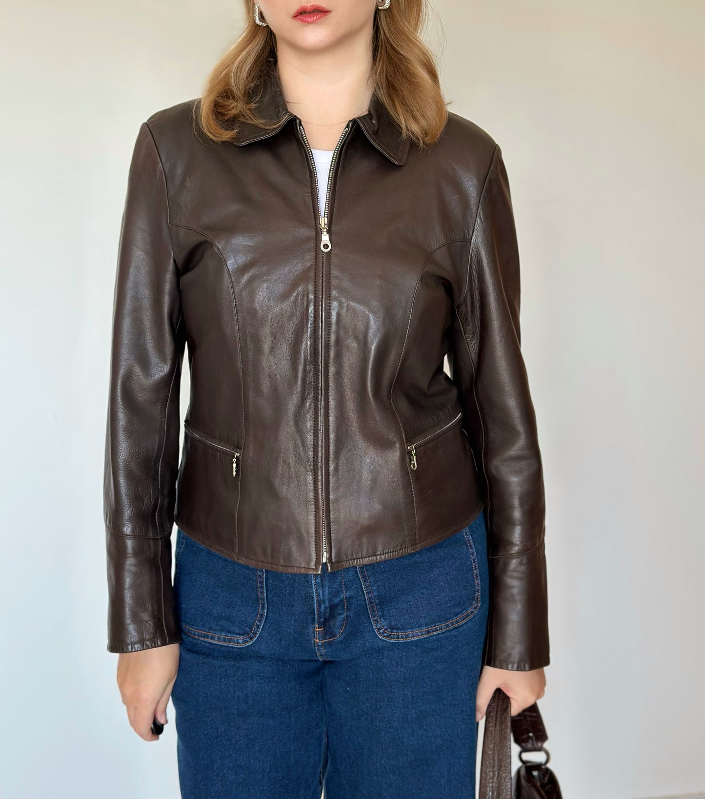 Vintage real leather brown jacket