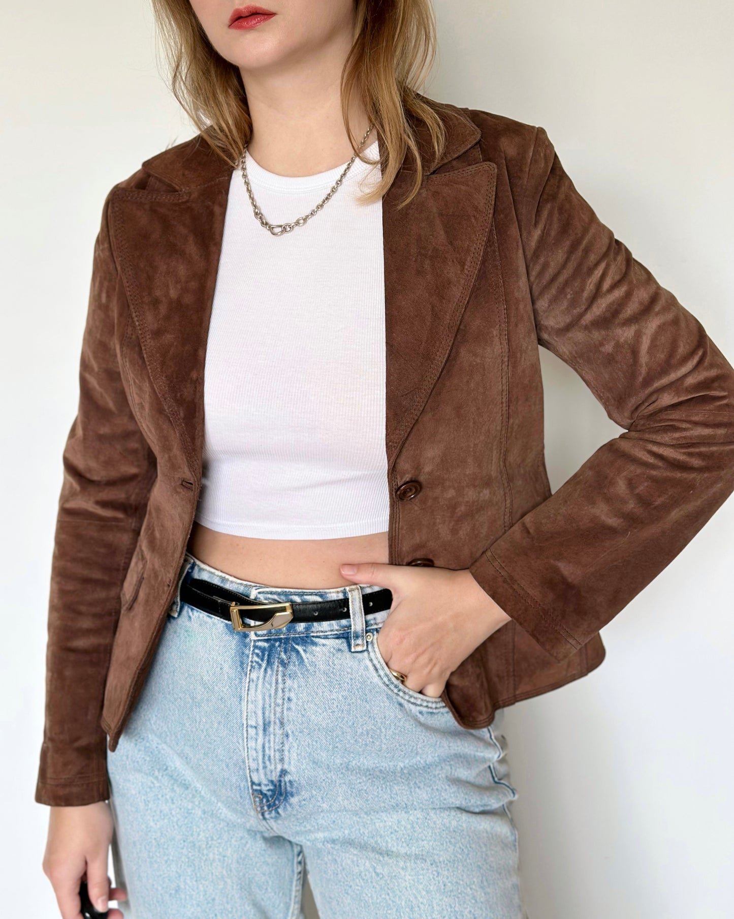 Stylish vintage 100% leather brown jacket