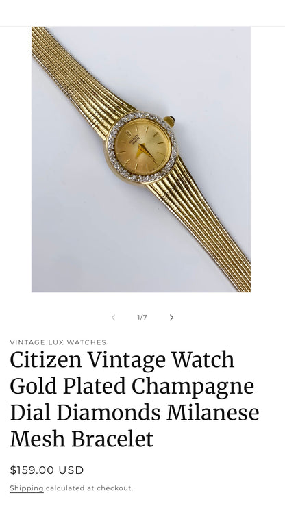 Stunning authentic vintage gold-plated Citizen watch (1980s)