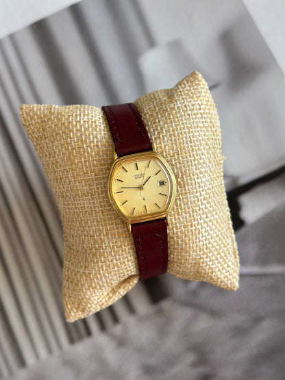 Amazing vintage watch Citizen with burgundy leather strap