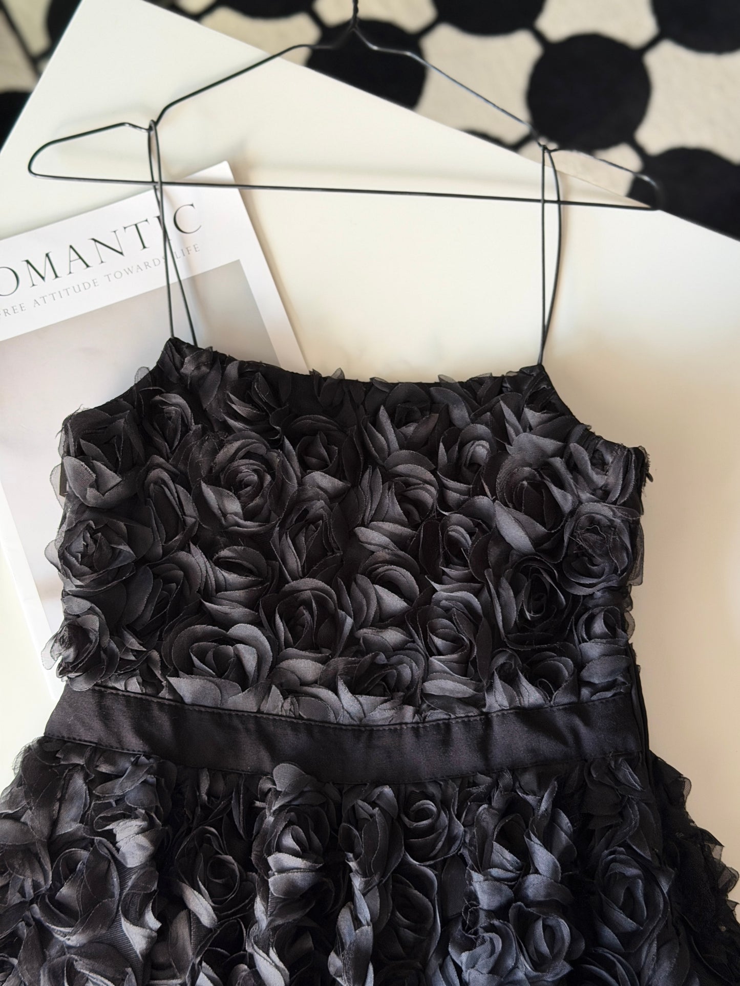 Black mini dress with roses