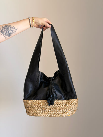 Vintage leather/straw bag