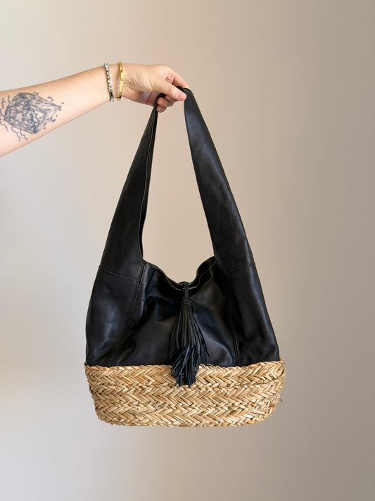 Vintage leather/straw bag