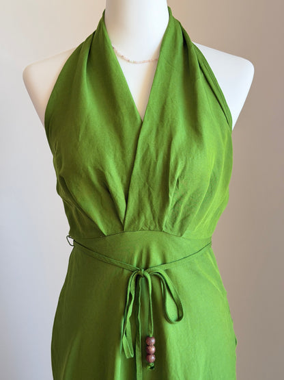 Vibrant green halter-neck linen dress
