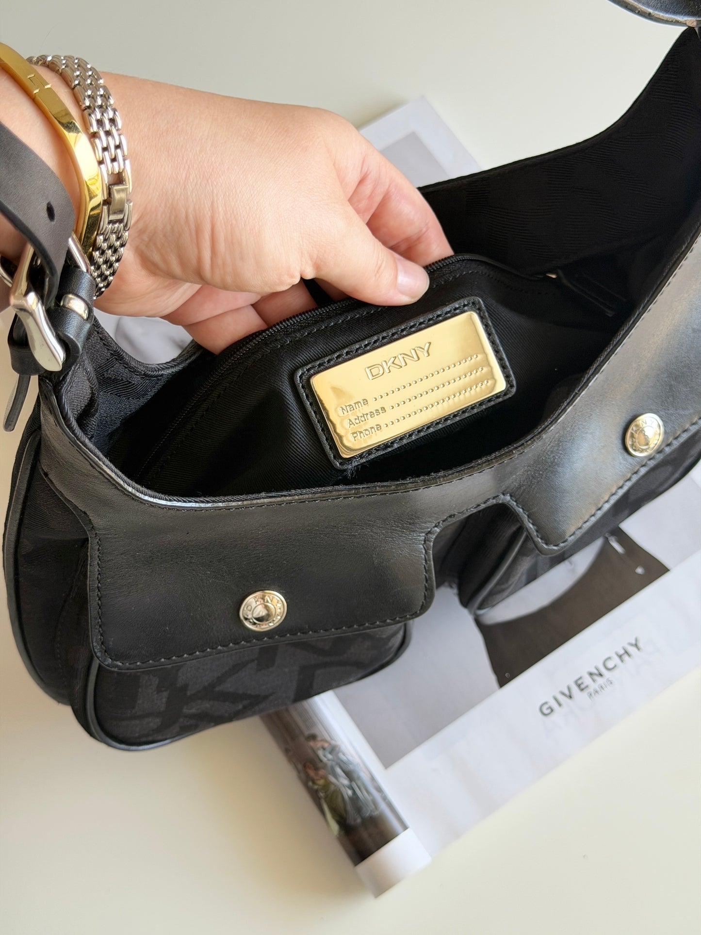 Vintage DKNY black monogram shoulder bag