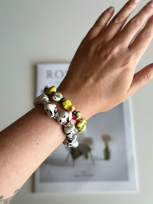 Vintage bracelet with colourful hand-painted ceramic beads