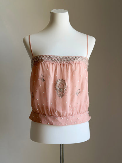 Vintage embellished cami silk top
