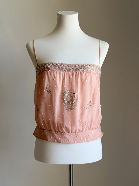 Vintage embellished cami silk top