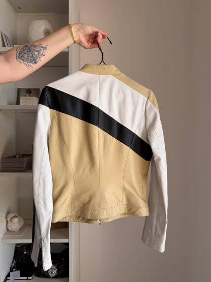 Vintage colour-block leather jacket