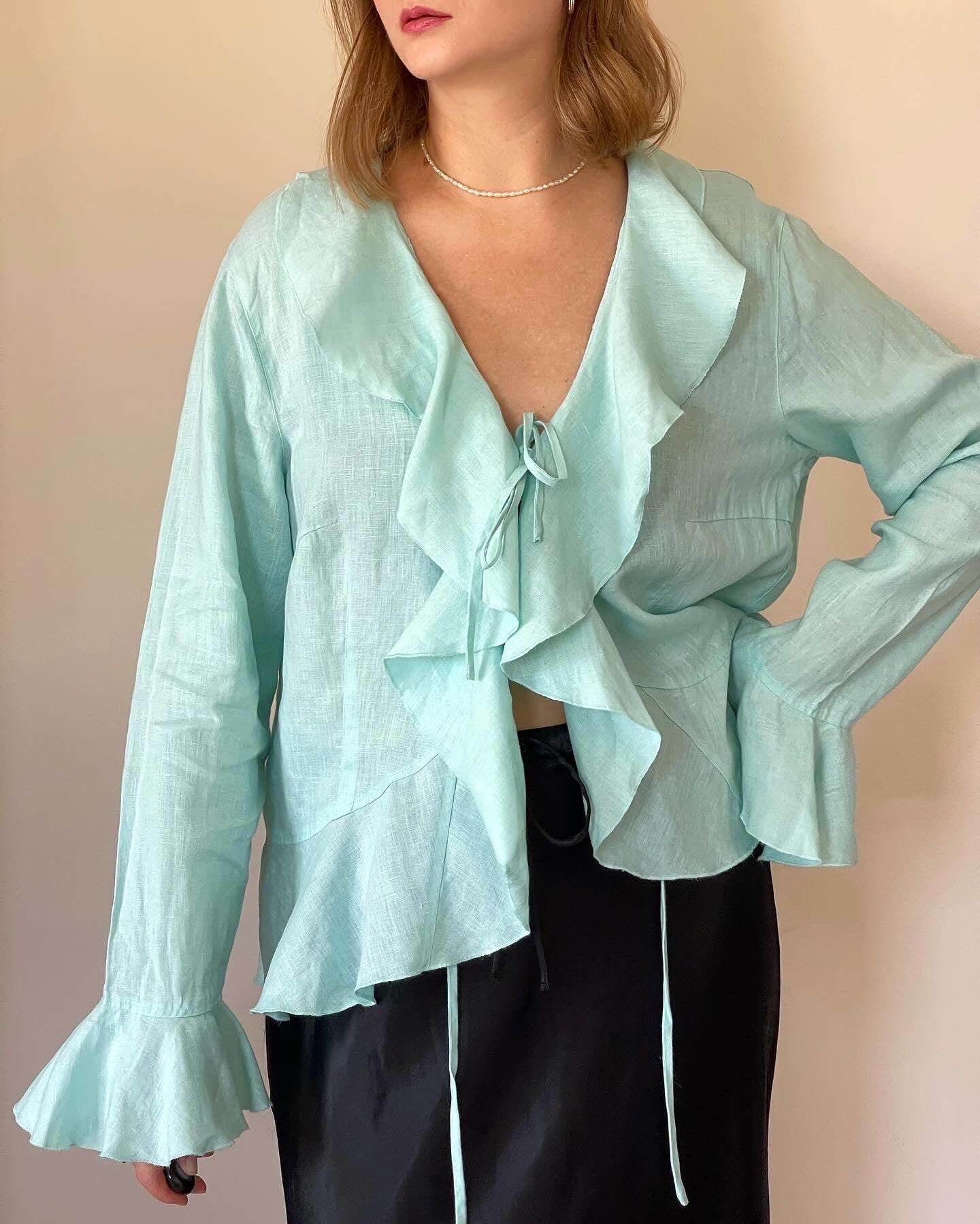 Beautiful vintage linen blouse Marc Aurel with ruffles