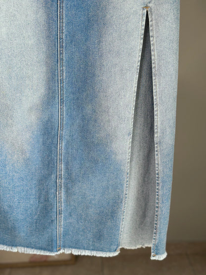 Denim maxi skirt with slit
