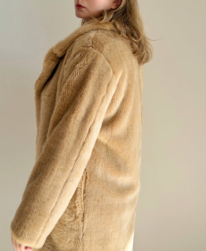 Chic beige faux fur midi coat